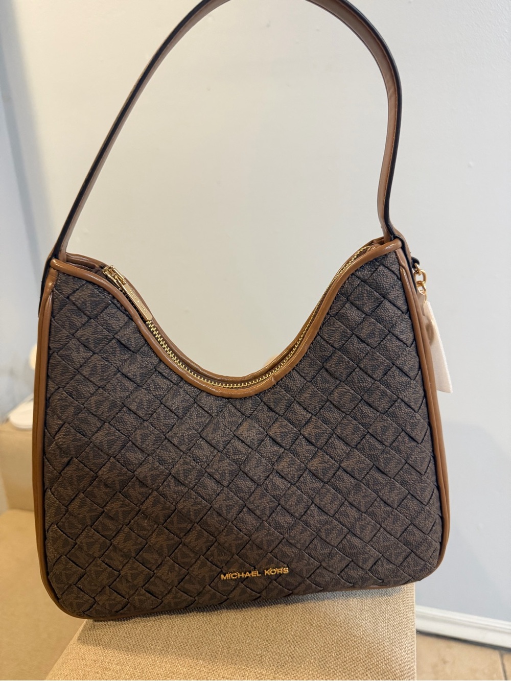 Michael Kors Quilted Brown Hobo Shoulder Bag with Gold Hardware